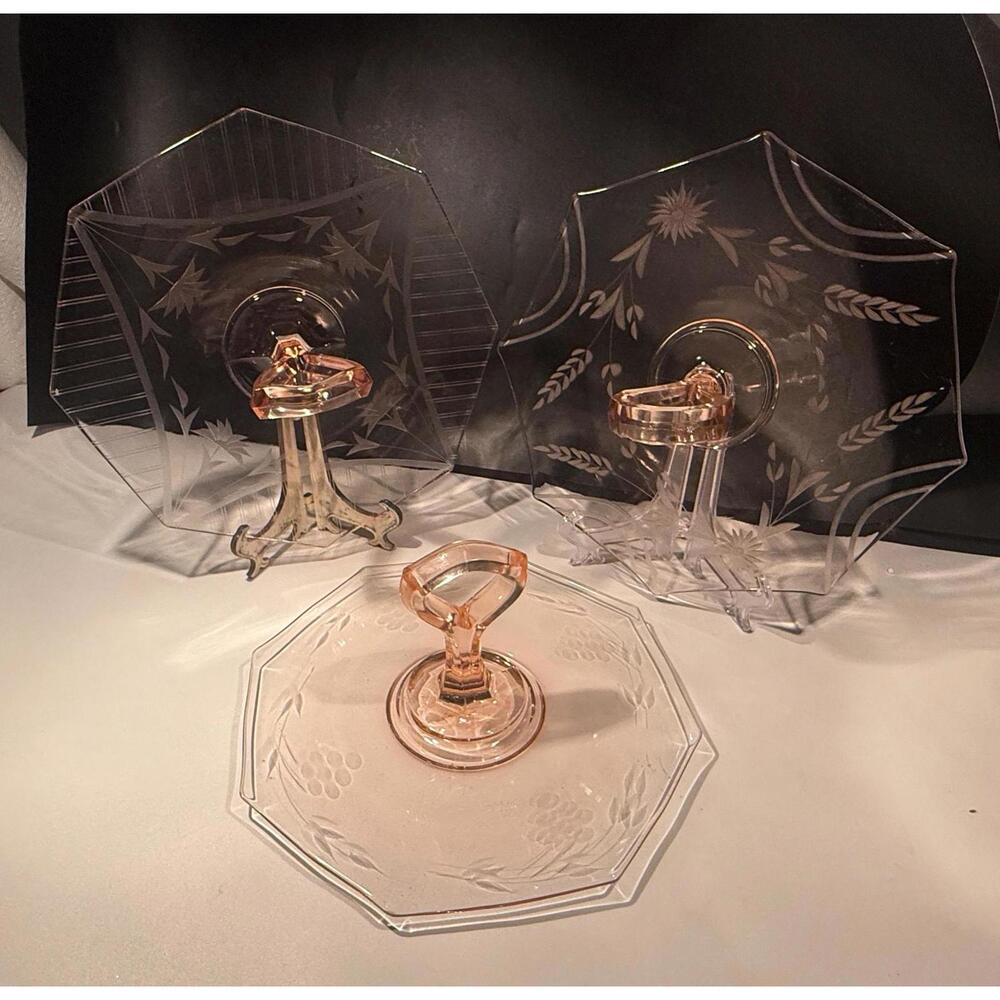 YOUR Choice! 1930's Pink Depression Glass Center Handle Sandwich Serving Trays